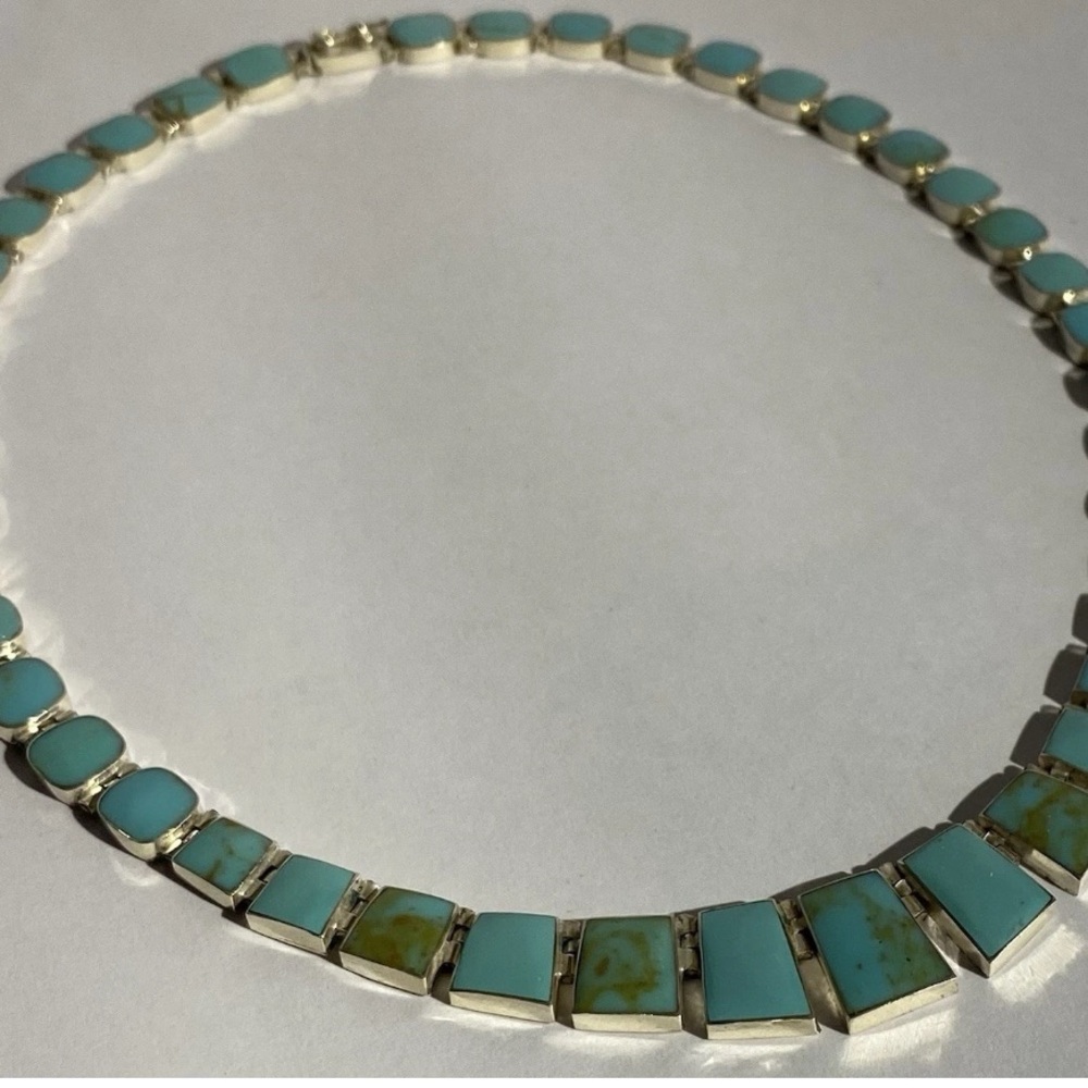 Vintage Native American sterling Turquoise inlay Necklace Marked